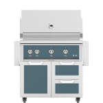 Hestan 36-Inch Natural Gas Grill W/ Sear Burner & Rotisserie On Double Drawer & Door Tower Cart - Pacific Fog - GMBR36-NG-GG