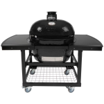 Primo Oval XL 400 Ceramic Kamado Grill On Steel Cart With 2-Piece Island Side Shelves And Stainless Steel Grates - PGCXLH