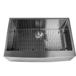 BBQGuys Signature 33 X 22 Outdoor Rated Stainless Steel Farmhouse Curved Apron-Front Single Basin Sink W/ Strainer & Grid - BBQ-AP3322S-RD