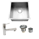Homeplace Conroe 18 X 18 Stainless Steel Outdoor Sink with  Huntington Brass Euro Style Pull Out Faucet and Strainer Basket