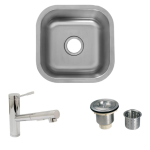 Intrepid 16 X 16 Outdoor Stainless Steel Bar Sink with Huntington Brass Euro Style Pull Out Faucet and Strainer Basket