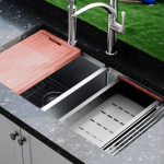 BBQGuys Signature Undermount Stainless Steel Double Bowl 33-Inch Workstation Sink W/Grids, Strainers, and 3 Accessories