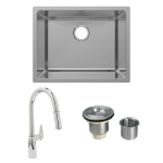 Metroplace 23 X 18 Stainless Steel Outdoor Sink with Huntington Brass Dual Spray 15.75 Inch High Pull Down Faucet, Grid and Strainer Basket