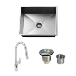 Urban Place Zero-Edge 24 X 19 Stainless Steel Outdoor Sink with Huntington Brass Dual Spray 15.75 Inch High Pull Down Faucet, Grid and Strainer Basket