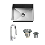 Urban Place Zero-Edge 24 X 19 Stainless Steel Outdoor Sink with Huntington Brass Dual Spray European Style Pull Down Faucet, Grid and Strainer Basket