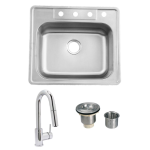 ADA Compliant 25 X 22 Stainless Steel Outdoor Sink with Huntington Brass Dual Spray European Style Pull Down Faucet and Strainer Basket