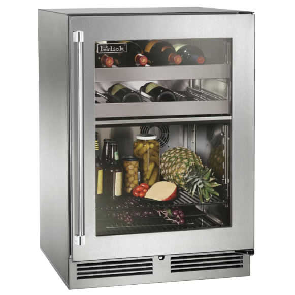 duttpack-39183 Perlick 24-Inch Signature Series Stainless Steel Glass Door Outdoor Dual Zone Refrigerator/Wine Reserve - Right Hinged - HP24CO-4-3R - Image 1
