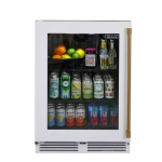 Perlick 24 Inch 5.2 Cu. Ft. Signature Series Stainless Steel Glass Door Outdoor Refrigerator w/ Door Lock & Factory Installed Matte White Glass Door - Right Hinge