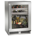 Perlick 24-Inch Signature Series Marine & Coastal Series Stainless Steel Glass Door Outdoor Dual-Zone Refrigerator & Wine Reserve W/ Door Lock - Right Hinge - HP24CM-4-3RL