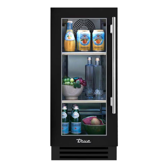 duttpack-39434 True 15 Inch 3.14 Cu. Ft. Left Hinge Glass Door Outdoor Refigerator - Matte Black w/ Stainless Steel Handles - TUR-15-L-OG-C~DSK-027-H04 - Image 1