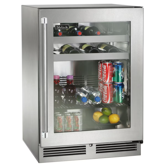 duttpack-39838 Perlick 24-Inch Signature Series Marine & Coastal Series Stainless Steel Glass Door Outdoor Beverage Center W/ Door Lock - Right Hinge - HP24BM-4-3RL - Image 1