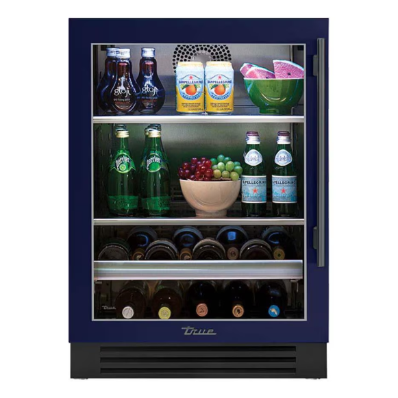 duttpack-39919 True 24 Inch 147 Can 13 Bottle Left Hinge Glass Door Outdoor Beverage Center - Cobalt w/ Pewter Handle - TBC-24-L-OG-C~DSK-078-H05 - Image 1