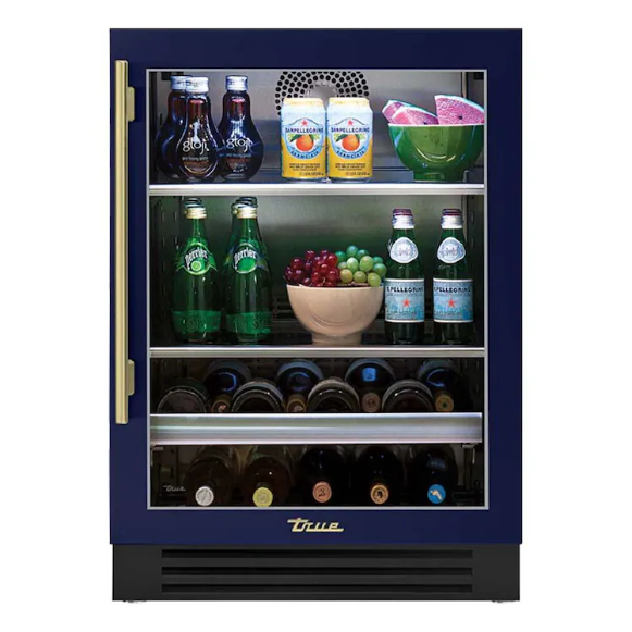 duttpack-39922 True 24 Inch 147 Can 13 Bottle Right Hinge Glass Door Outdoor Beverage Center - Cobalt w/ Brass Handle - TBC-24-R-OG-C~DSK-078-H01 - Image 1