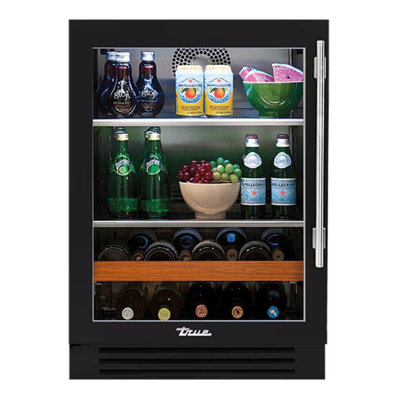 duttpack-39934 True 24 Inch 147 Can 13 Bottle Left Hinge Glass Door Outdoor Beverage Center - Matte Black w/ Stainless Steel Handle - TBC-24-L-OG-C~DSK-027-H04 - Image 1