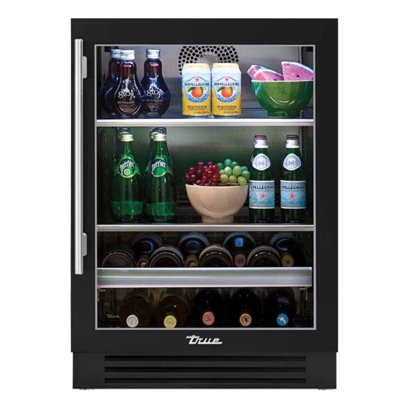 duttpack-39935 True 24 Inch 147 Can 13 Bottle Right Hinge Glass Door Outdoor Beverage Center - Matte Black w/ Stainless Steel Handle - TBC-24-R-OG-C~DSK-027-H04 - Image 1