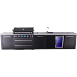 Mont Alpi Black Series 13 Ft Propane Outdoor Kitchen Island w/ 44-in Grill, Side Burner, Beverage Center & Extra Door - MAi805-BSSBEVXL