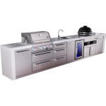 Mont Alpi Deluxe Series 14 Ft Natural Gas Outdoor Kitchen Island w/ 32-in Grill, Side Burner, Beverage Center, Kamado Module & Triple Drawer (Ships Propane w/ Conversion Kit) - Image 5