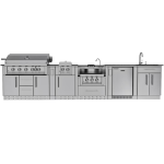 Sunstone Grills Hill Country 13 1/2 Ft Outdoor Kitchen Island w/ Propane Grill & Side Burner, Sink, Refrigerator, Door & Drawer