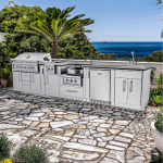 Sunstone Grills Hill Country 13 1/2 Ft Outdoor Kitchen Island w/ Propane Grill & Side Burner, Sink, Refrigerator, Door & Drawer - Image 3