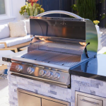 BBQGuys Signature 10 Ft Outdoor Kitchen Island w/ 32 Inch Propane Blaze LTE+ Grill & Griddle & Narrow Trash Bin | Alaska Gray w/ Black Granite - Image 5