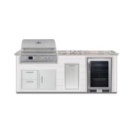 BBQGuys Signature 8 Ft Outdoor Kitchen Island w/ 32 Inch Propane Blaze LTE PRO Grill, Beverage Center & Narrow Trash Bin | Crystal White w/ White Granite