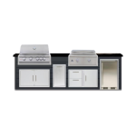 BBQGuys Signature 10 Ft Outdoor Kitchen Island w/ 32 Inch Propane Blaze LTE+ Grill & Griddle & Narrow Trash Bin | Asphalt Gray w/ Nero Mist Granite