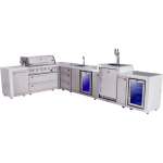 Mont Alpi Deluxe Series 12 Ft Propane Outdoor Kitchen Island w/ 32-in Grill, Side Burner, Beverage Center, Kamado Module & Triple Drawer - MAi400-D90BEVKAMDR