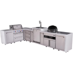 Mont Alpi Deluxe Series 13 Ft Propane Outdoor Kitchen Island w/ 32-in Grill, Side Burner, Kegerator, Kamado Module & Triple Drawer - MAi400-D90KEGKAMDR
