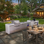 Mont Alpi Deluxe Series 19 Ft Propane Outdoor Kitchen Island w/ 32-in Grill, Side Burner, Beverage Center, Kegerator, Fridge, Kamado Module & Extra Door - MAi400-DKEGBEVFCKAMXL - Image 2