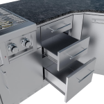 Sunstone Grills Savanna 16 Ft Outdoor Kitchen Island w/ Propane Grill & Side Burner, Sink, Refrigerator, Trash Bin, Door & Drawer - Image 13