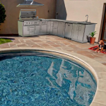 Sunstone Grills Rancher 11 Ft Outdoor Kitchen Island w/ Propane Grill & Side Burner, Sink, Refrigerator, Trash Bin, Door & Drawer - Image 2