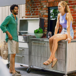 Burnout BBQ Modular Outdoor Kitchen Island w/ Flammkraft Model D Built-In Grill, Triple Drawers, Propane Pullout, and Pullout Waste Bins - Smoke - Image 2