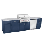 Bull Charleston DuraBull 10 Ft Outdoor Kitchen Island w/ Angus 30-in Natural Gas Grill & Refrigerator in Symphony Blue/Galaxy White Granite