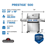 Napoleon Prestige 500 4-Burner Natural Gas Grill w/ Rotisserie & Side Burner - P500VRSIBNSS - Image 2