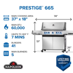 Napoleon Prestige 665 5-Burner Natural Gas Grill w/ Rotisserie & Side Burner - P665VRSIBNSS - Image 2